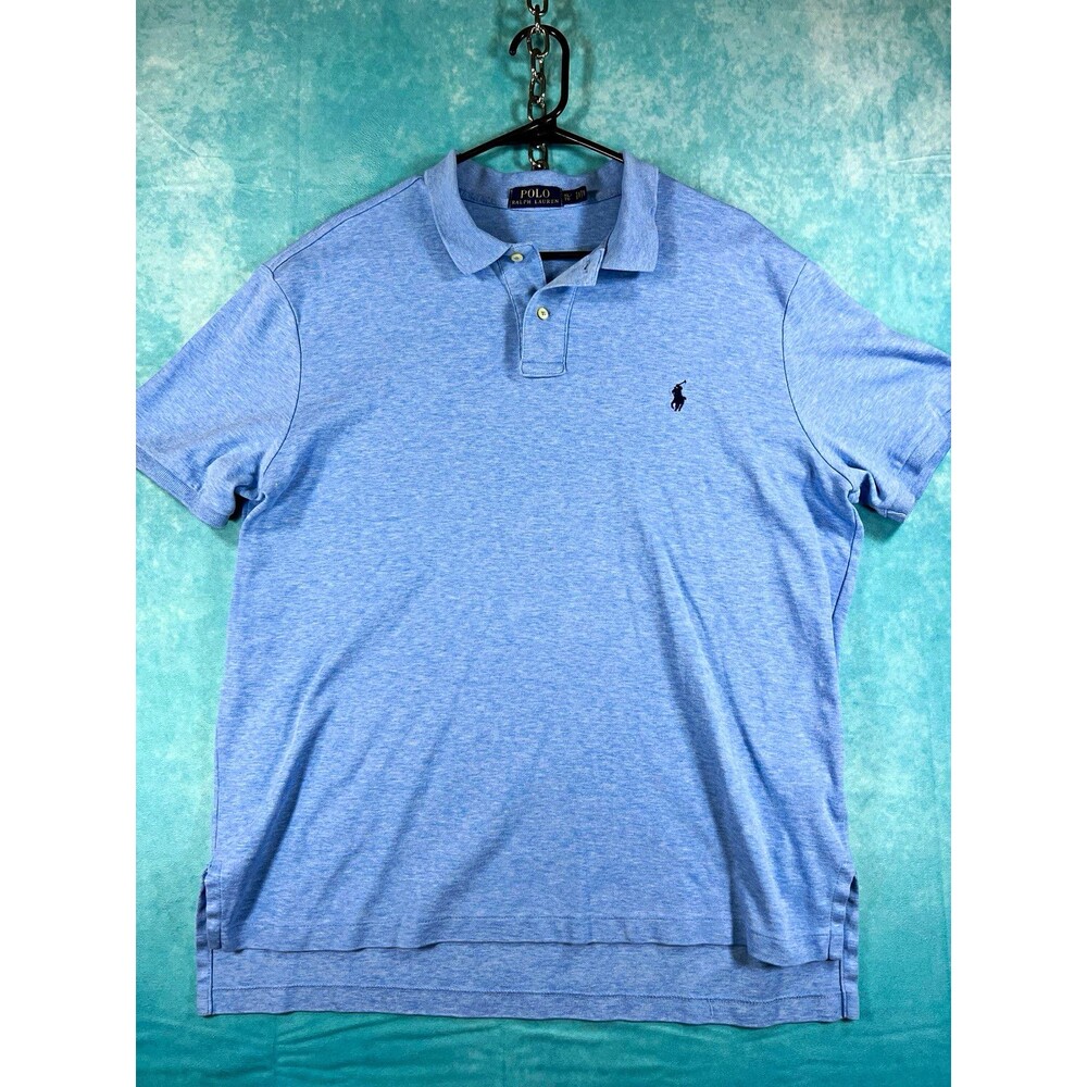 Polo Ralph Lauren Men’s XL Blue Solid Cotton Knit Button Collared Polo Shirt